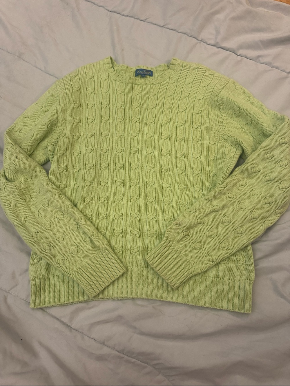 Knit Crewneck Cable Sweater in Lime Green - Kay Leigh Designs